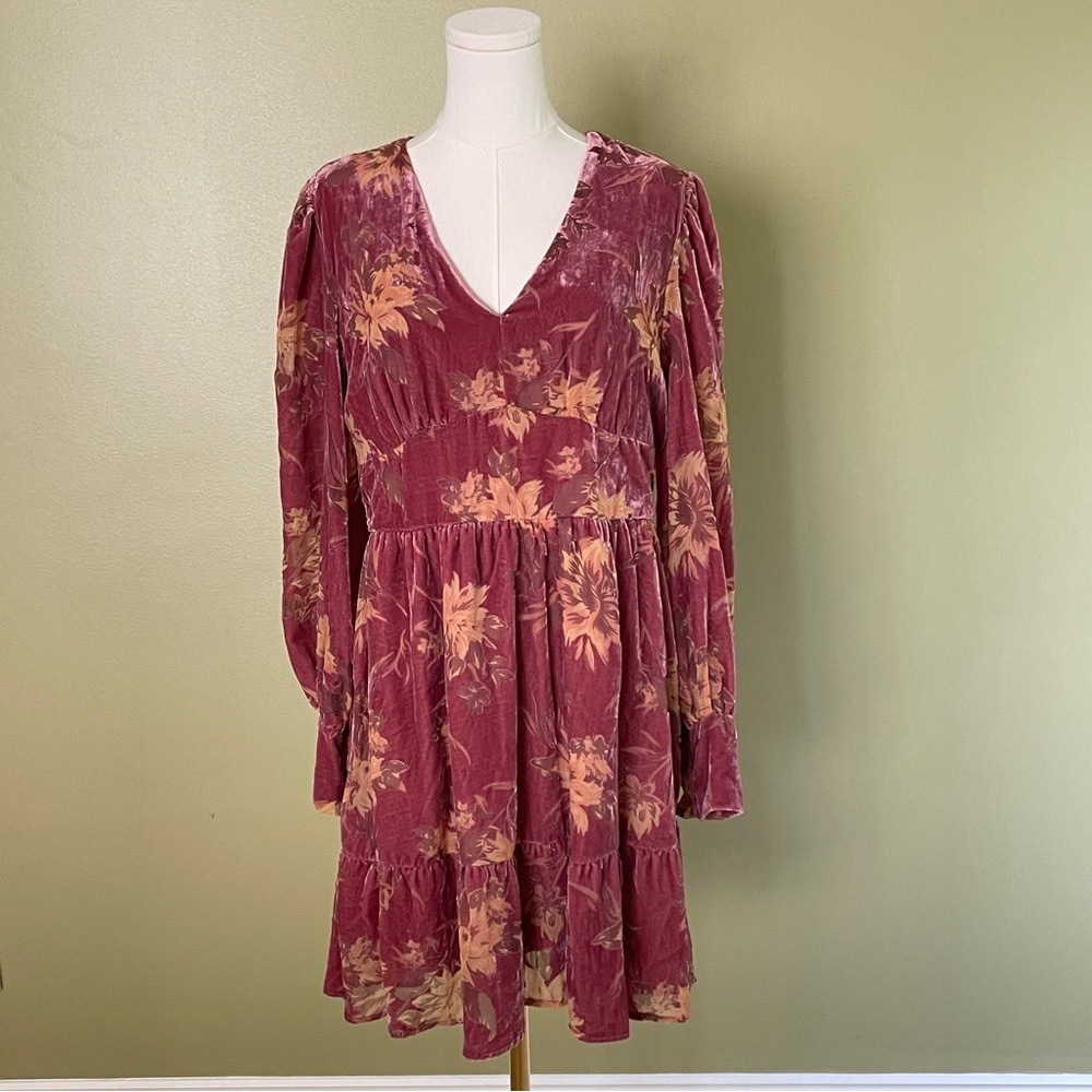 Fate Velvet Burnout Babydoll Mini Dress Tired Medium Boho Cottage Festival